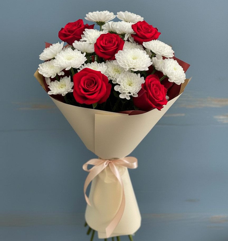 Букет цветов из: Розы и Хризантемы в Азово