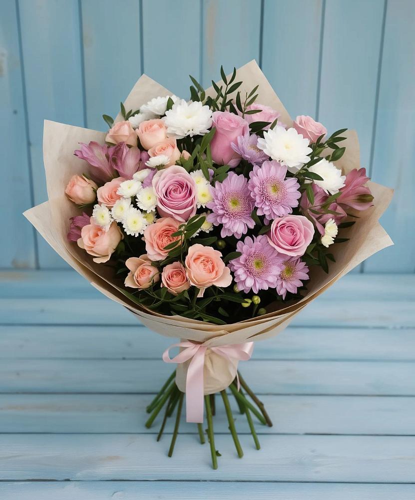 Букет цветов из: Хризантемы, Розы и Альстромерии в Азово