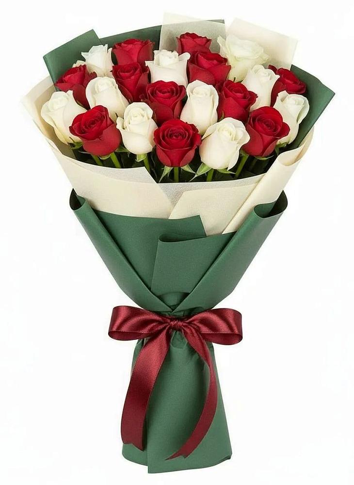Букет Микс из красных и белых роз в Азово